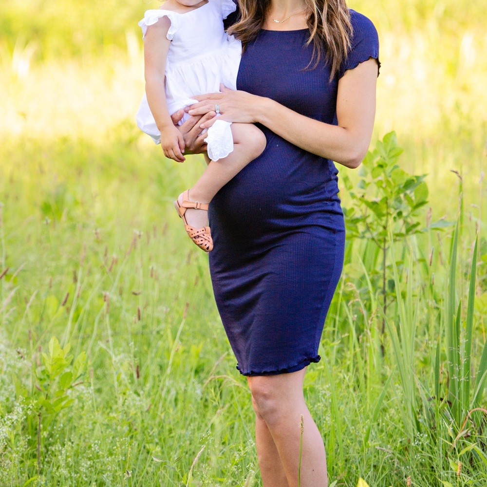 Pink blush scalloped maternity dress
